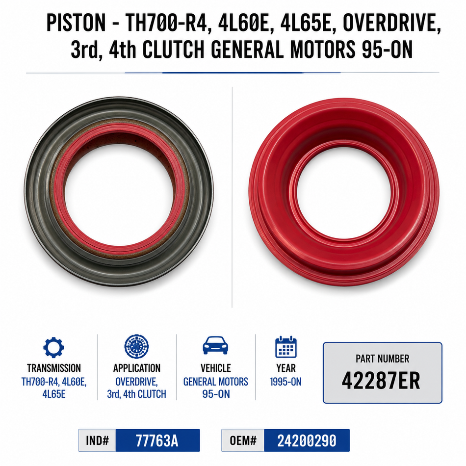 PISTON - TH700-R4/ 4L60E/ 4L65E Overdrive;, 3rd, 4th Clutch; Red. 1995-ON Ind# 77763A OEM# 24200290